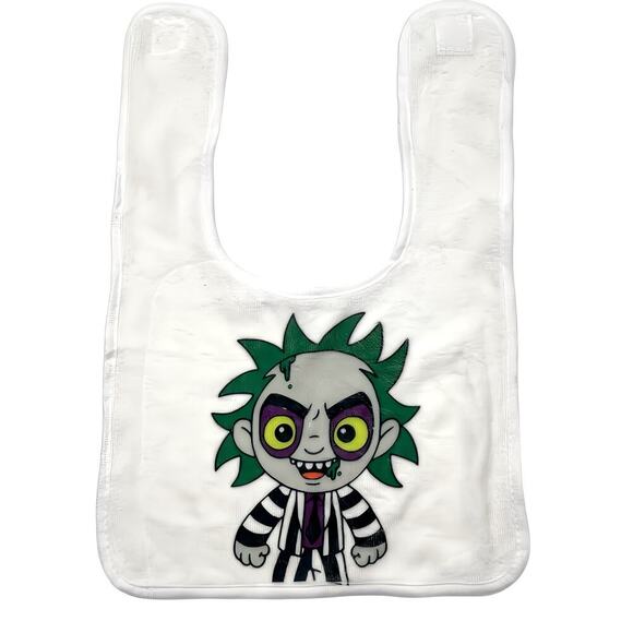 Handmade Sublimated Beetlejuice Baby Bib Goth Horror Tim Burton Inspired New - Picture 1 of 4